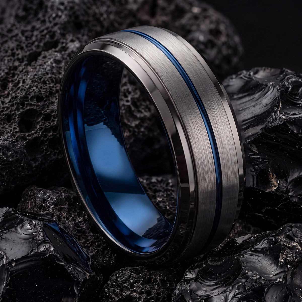 Mens Tungsten Wedding Band,Wedding Band Men,Contour Wedding Band,Male Wedding Band Gunmetal 4Mm,Silver Wedding Band Ring Women,Royal Blue,10
