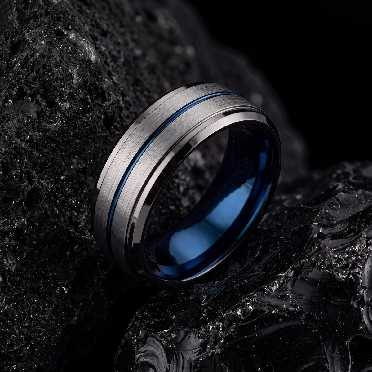 Mens Tungsten Wedding Band,Wedding Band Men,Contour Wedding Band,Male Wedding Band Gunmetal 4Mm,Silver Wedding Band Ring Women,Royal Blue,10