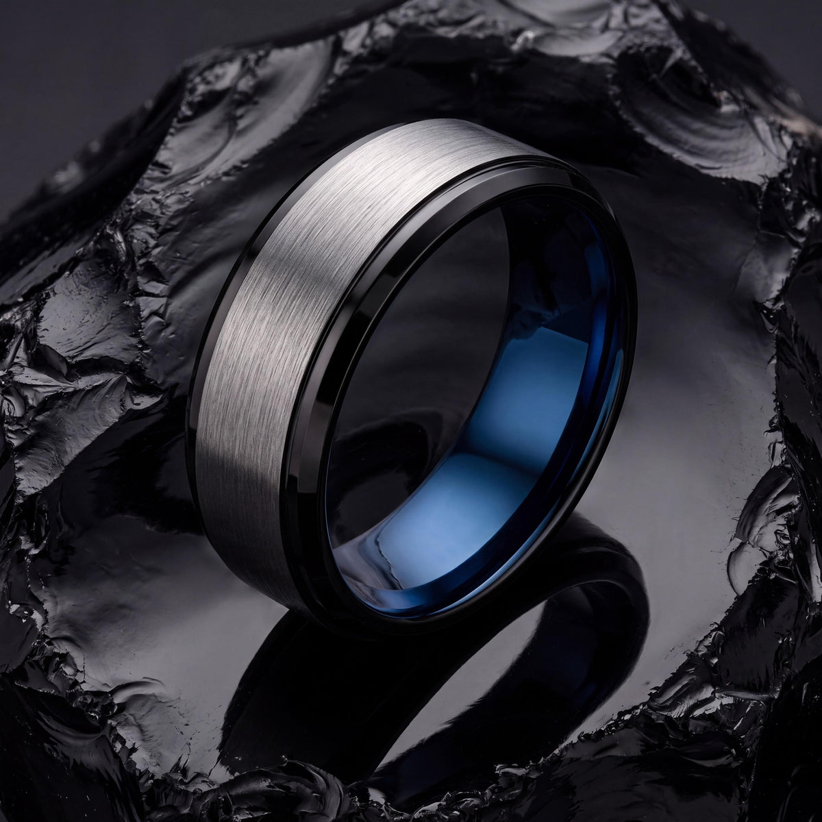 Mens Wedding Band,Tungsten Wedding Band,Curved Wedding Band,Wedding Band Mens,Engagement Ring Silver,Newly Wed Gifts Black,Blue Wedding Ring