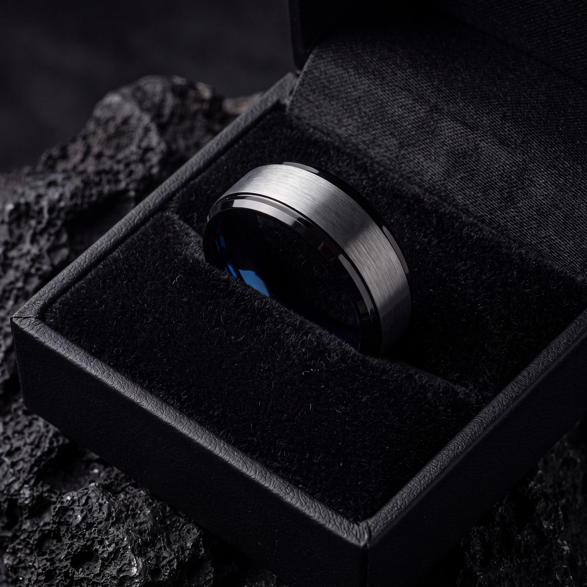 Mens Wedding Band,Tungsten Wedding Band,Curved Wedding Band,Wedding Band Mens,Engagement Ring Silver,Newly Wed Gifts Black,Blue Wedding Ring