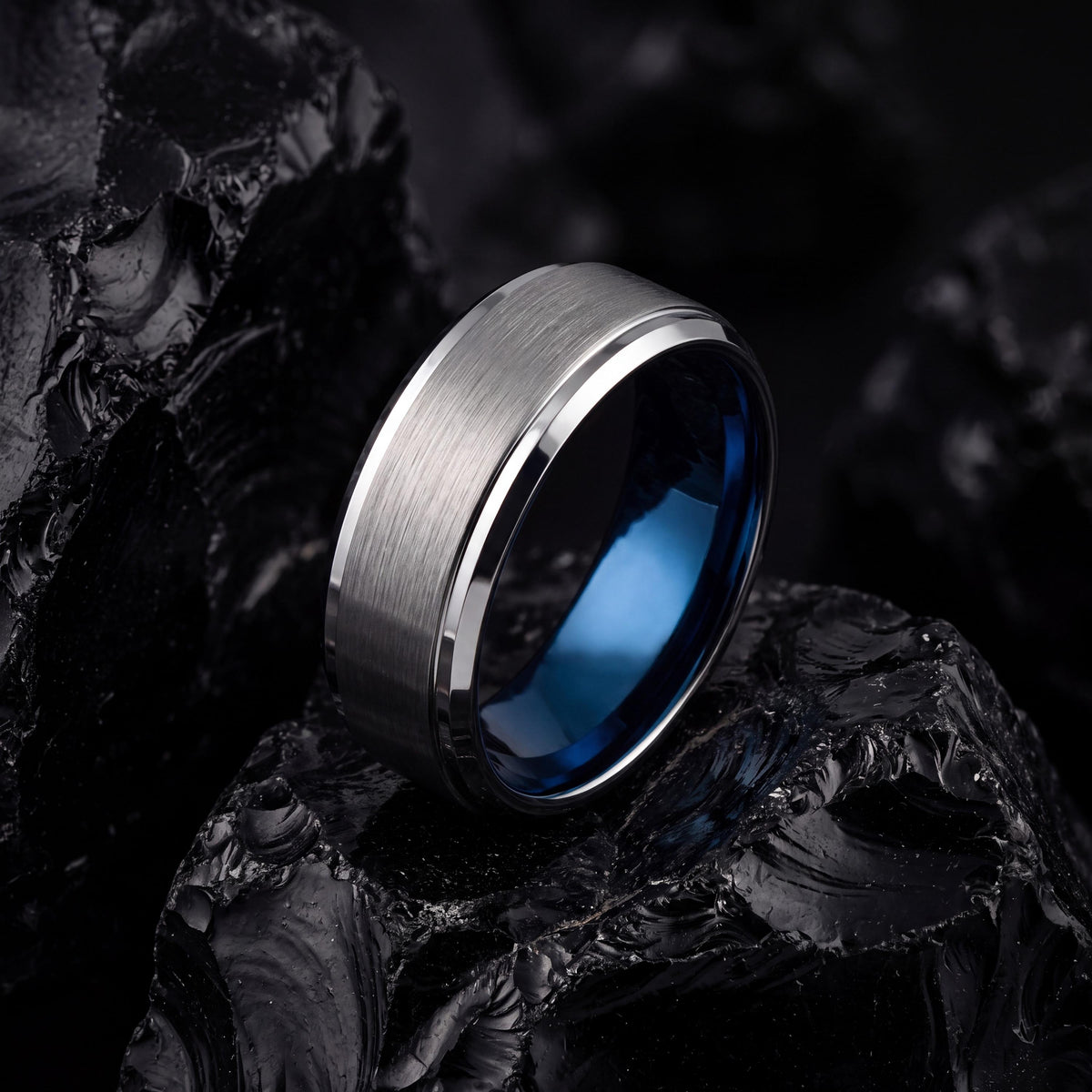 Wedding Band,Mens Tungsten Wedding Band,Wedding Band Set,Two Tone Wedding Band Set,Mens Wedding Ring Silver And Blue,Silver Set Mens,Blue,10