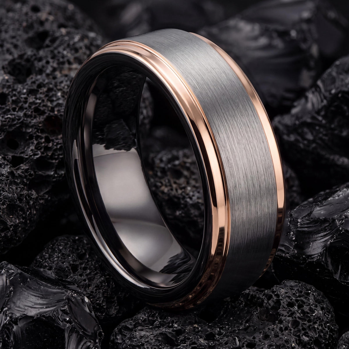 Mens Wedding Band Tungsten,Wedding Ring Set His And Hers,Women Wedding Band,Male Wedding Band Gunmetal 4Mm,Minimalist Silver Ring,Rosegold,1