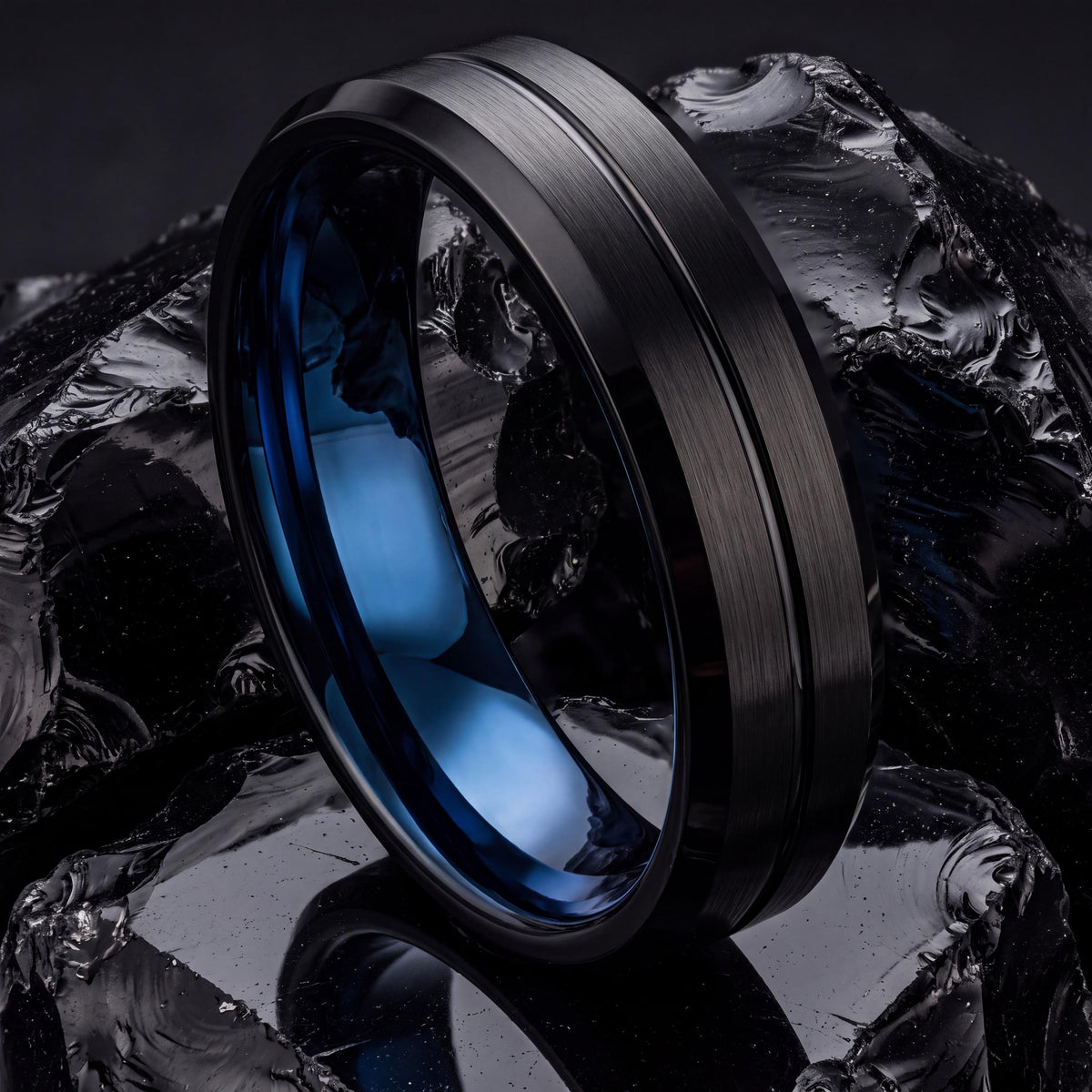 Black Tungsten Carbide Wedding Band, Bevel Edge, Comfort Fit
