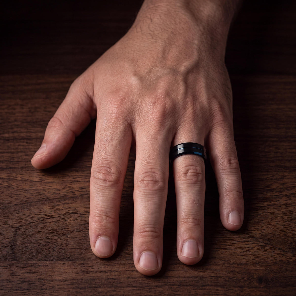 Black Tungsten Carbide Wedding Band, Bevel Edge, Comfort Fit