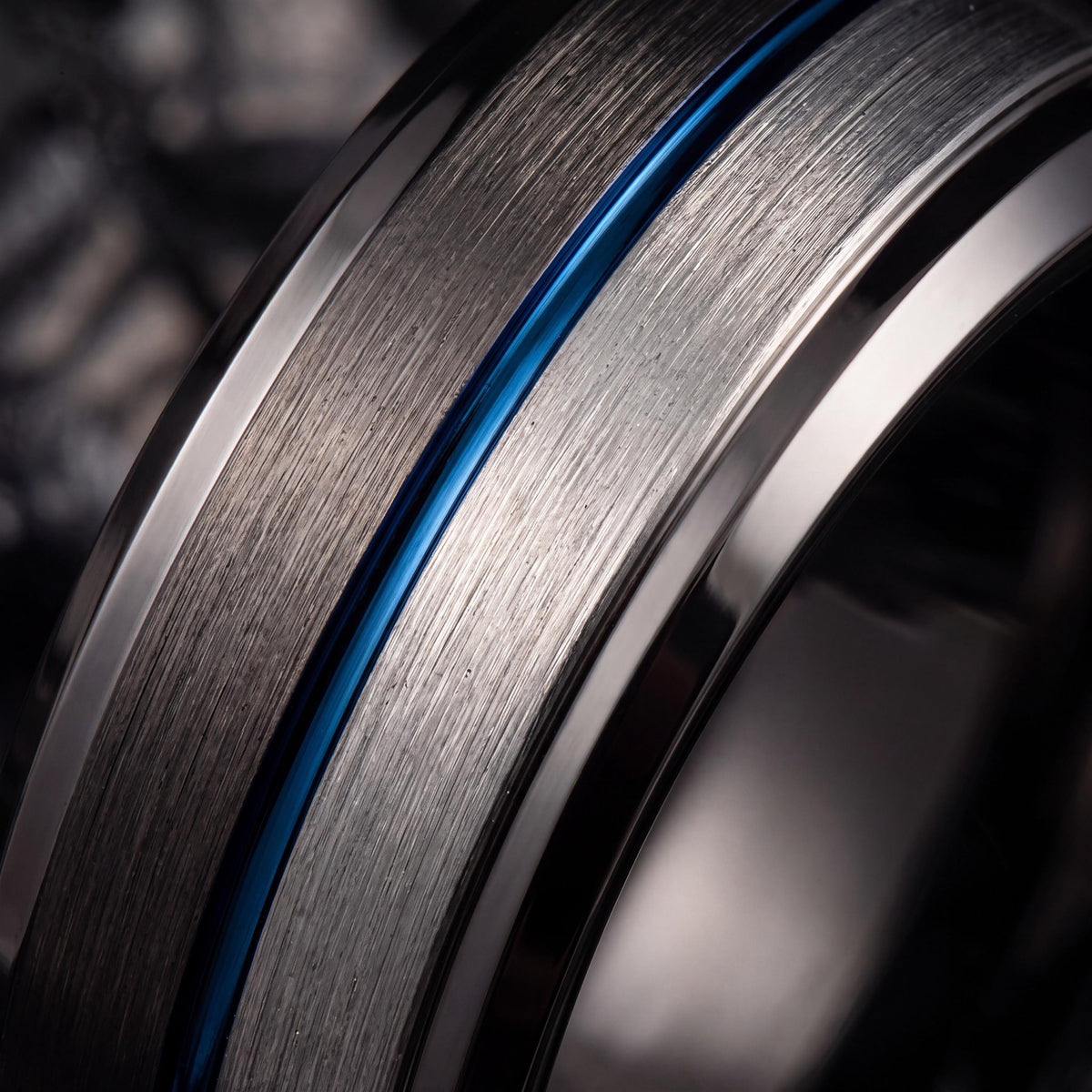Mens Tungsten Wedding Band, Gunmetal, Silver, Blue Ring