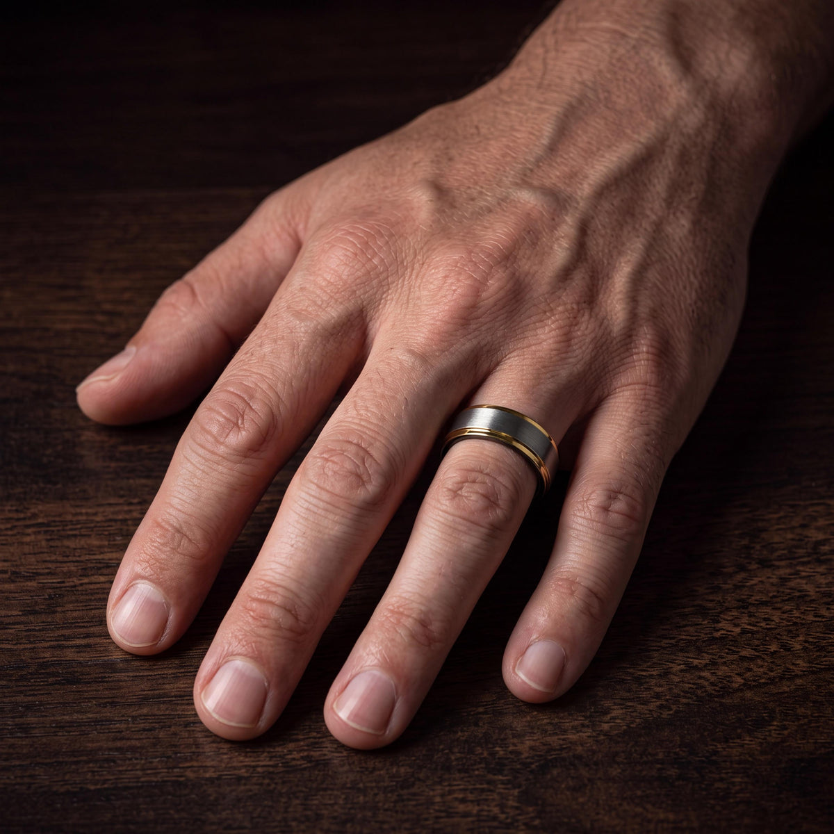 Gunmetal Tungsten Wedding Band, 18K Gold Inlay, Comfort Fit