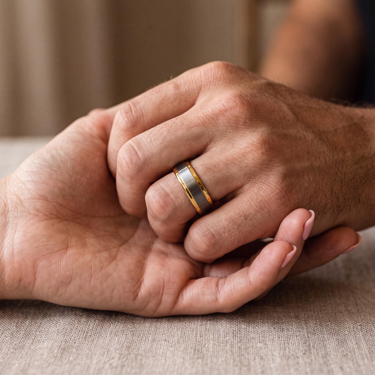 Mens Tungsten Wedding Band, Silver, Black, and Yellow Gold Plated