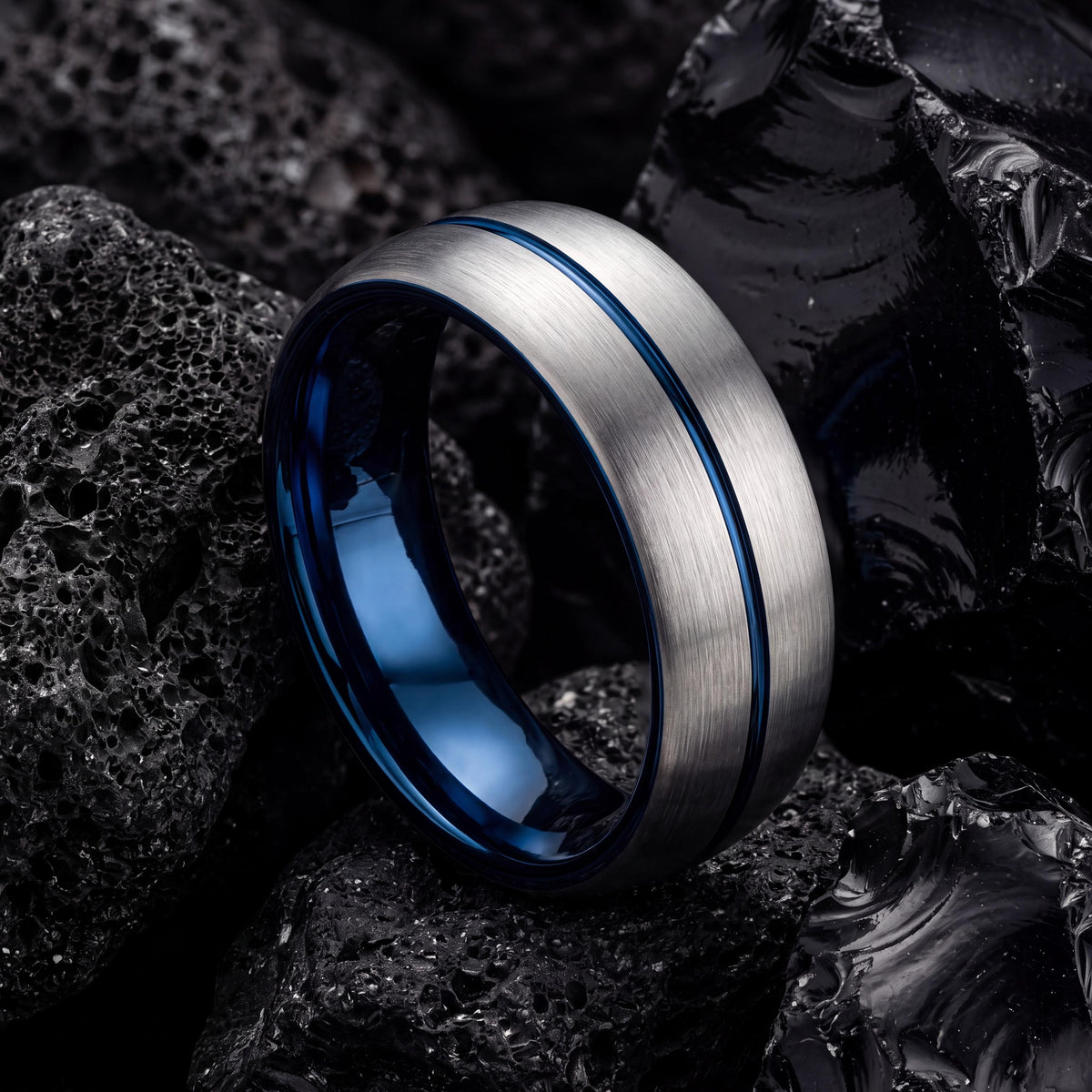Wedding Ring,Mens Tungsten Wedding Band,Wedding Bands Set,8Mm Wedding Ring Men,Mens Wedding Ring Silver and Blue,Silver Ring,Blue Jewelry,10