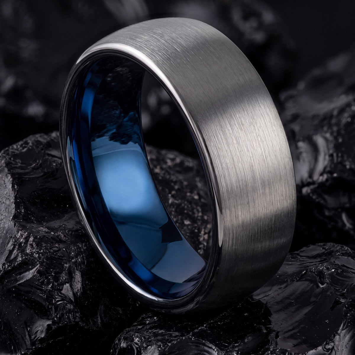 Mens Tungsten Ring Blue, Women Wedding Band Silver, Engagement Promise Ring, Christmas Gift 2024, Gifts for Her, Free Shipping