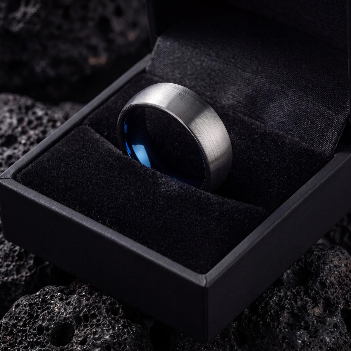 Mens Tungsten Ring Blue, Women Wedding Band Silver, Engagement Promise Ring, Christmas Gift 2024, Gifts for Her, Free Shipping