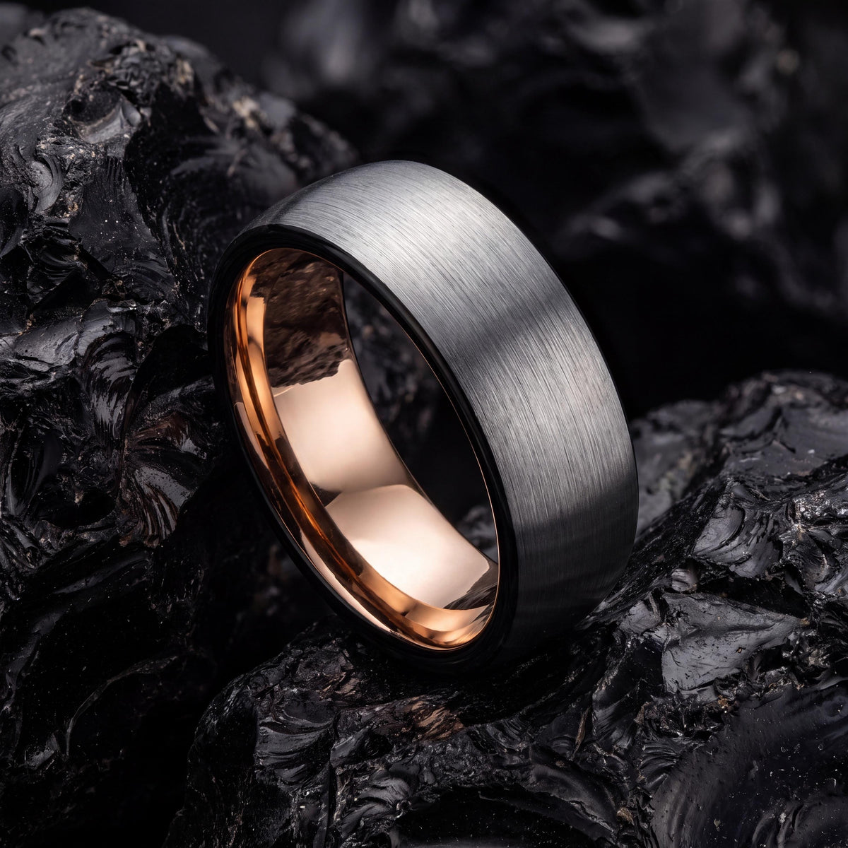 Tungsten Wedding Band,Mens Wedding Band Unique,Wedding Rings Women Unique,Black Rose,Silver Band,Rose Wedding Band,Black Mens Wedding Band,8