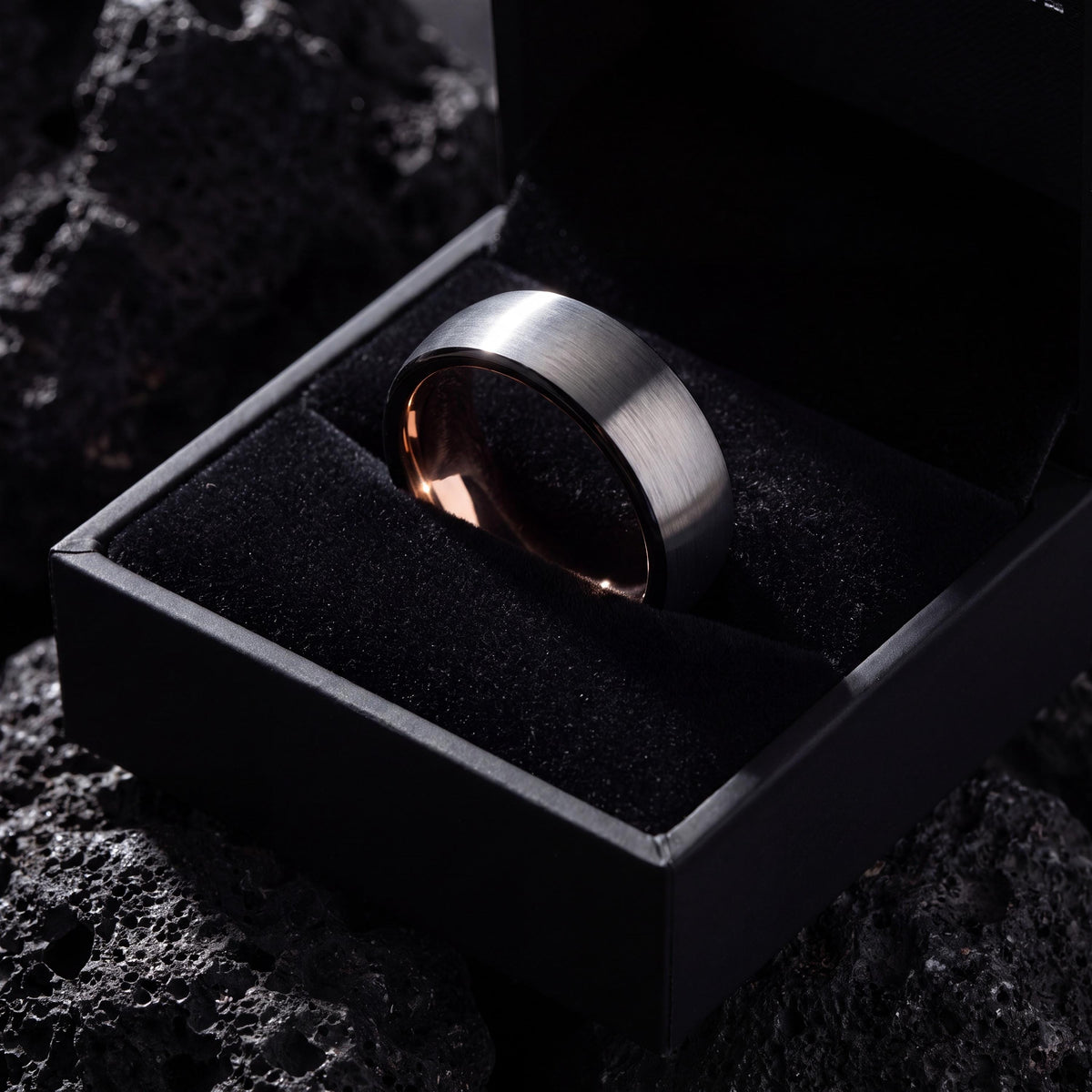 Tungsten Wedding Band,Mens Wedding Band Unique,Wedding Rings Women Unique,Black Rose,Silver Band,Rose Wedding Band,Black Mens Wedding Band,8