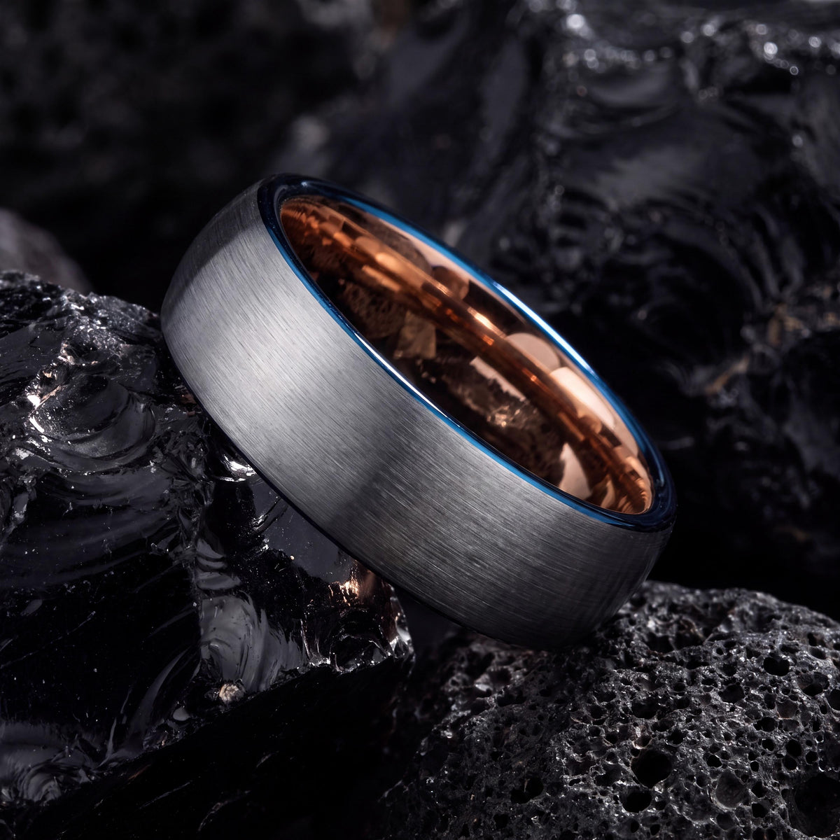 Wedding Band,Tungsten Wedding Band,Wedding Bands Women Unique,Wedding Band Women Thin,Silver Ring Set,Rose Gold Cursive Letters,Blue Rings,8