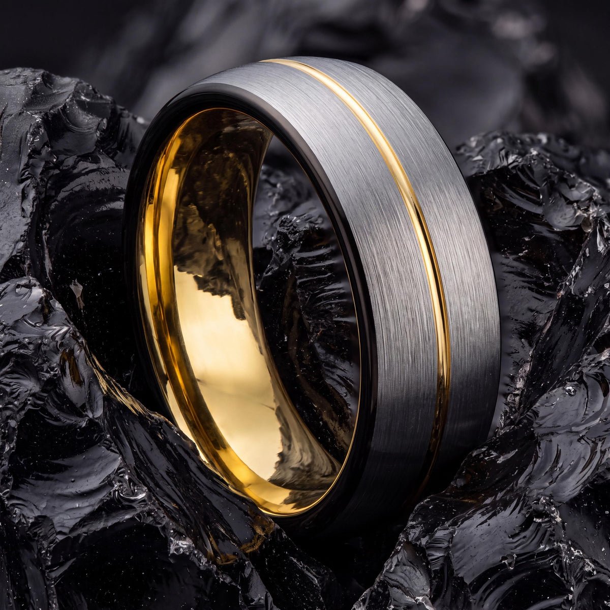 Tungsten Carbide Wedding Band, 18k Gold Plated, Comfort Fit
