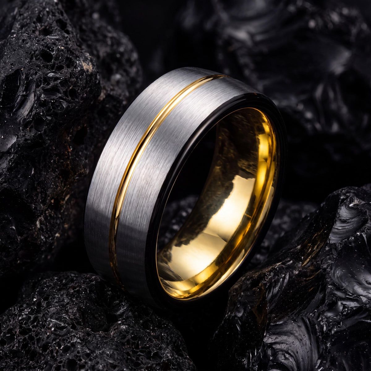 Tungsten Carbide Wedding Band, 18k Gold Plated, Comfort Fit