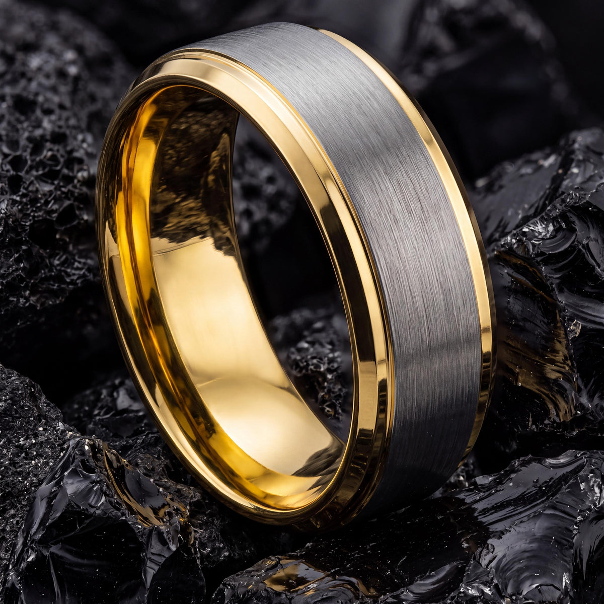 Two Tone Tungsten Wedding Band, 18k Gold & Silver Ring