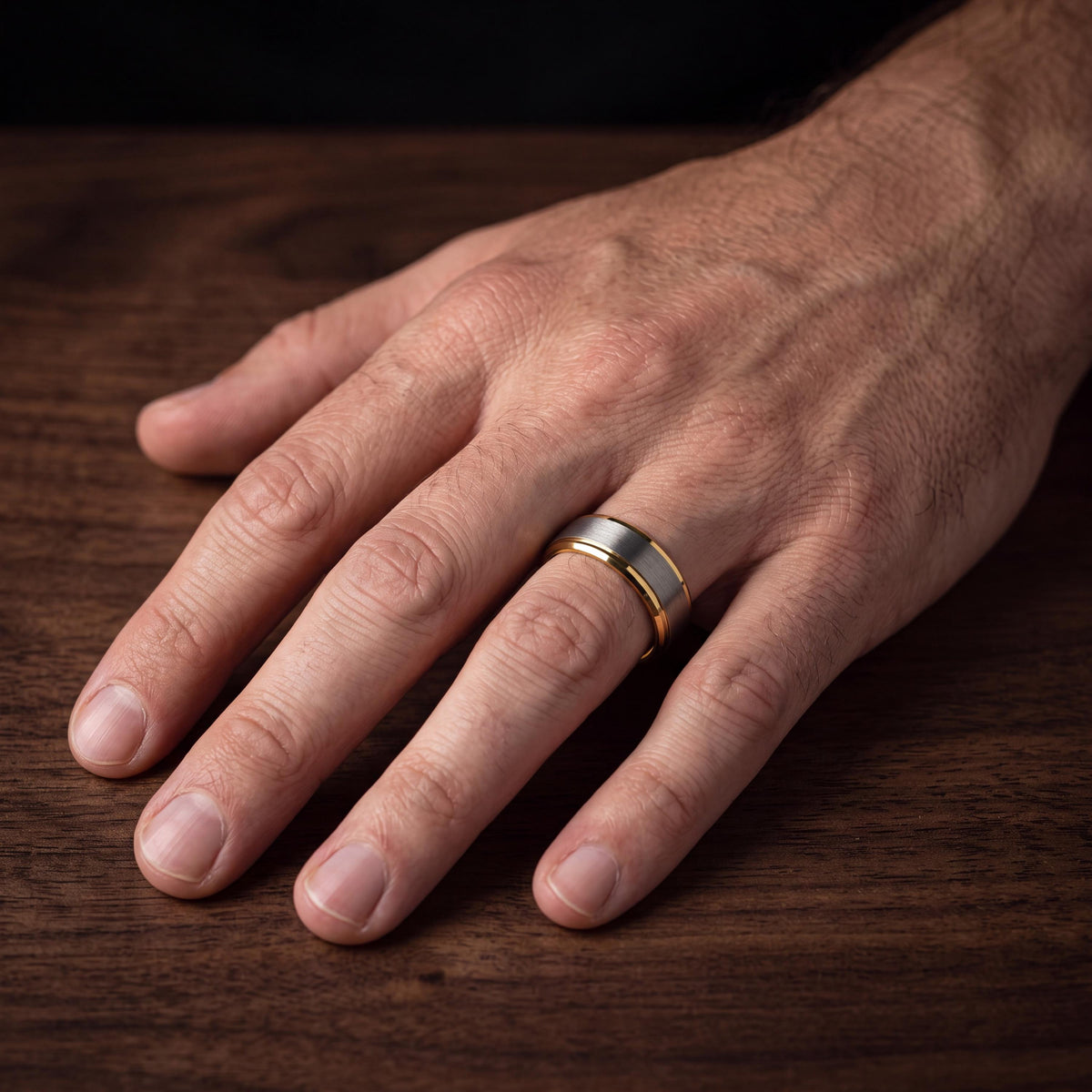 Two Tone Tungsten Wedding Band, 18k Gold & Silver Ring