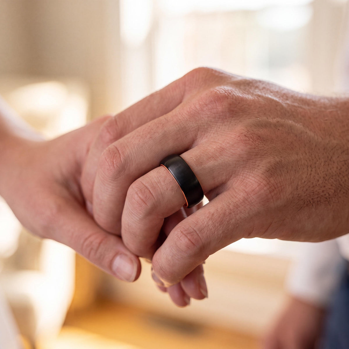 Black Tungsten Wedding Band, Rose Gold Plated, Comfort Fit