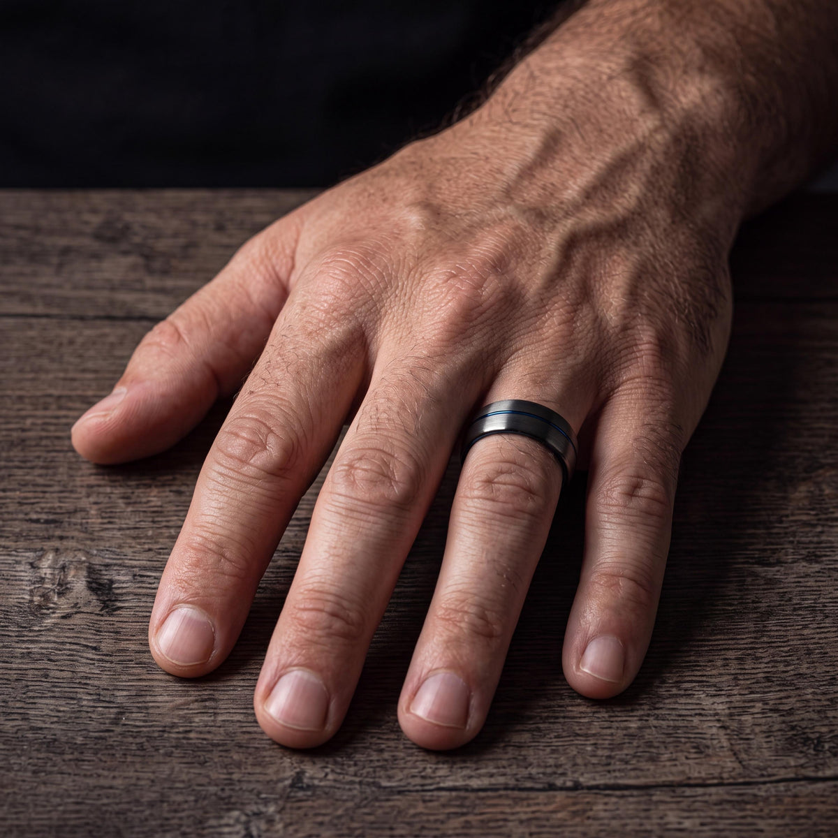 Mens Tungsten Wedding Band,Matching Wedding Bands His and Hers,Wedding Band Tungsten Carbide,Male Wedding Band Gunmetal 6mm,Mens Blue Ring,8