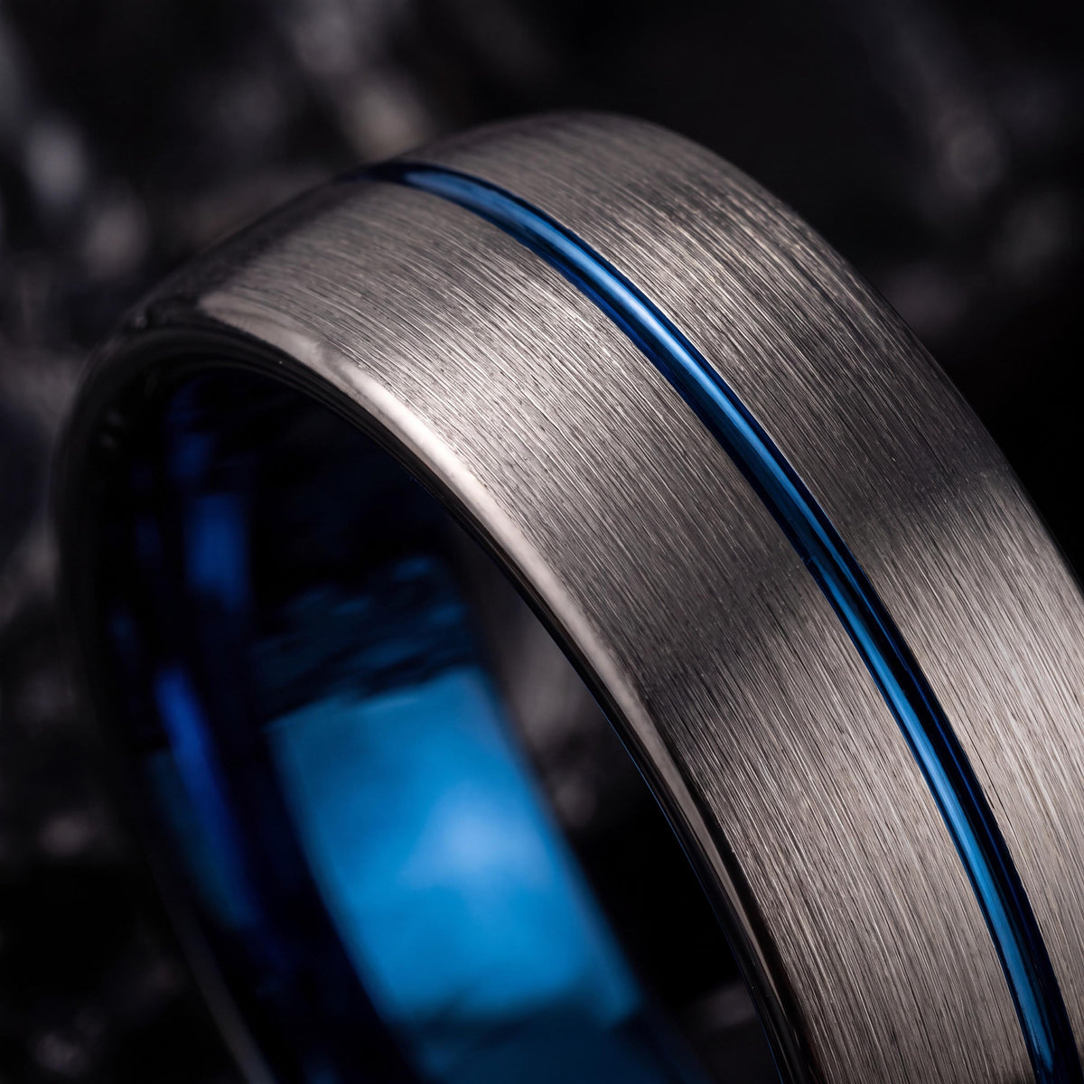 Mens Tungsten Wedding Band,Matching Wedding Bands His and Hers,Wedding Band Tungsten Carbide,Male Wedding Band Gunmetal 6mm,Mens Blue Ring,8