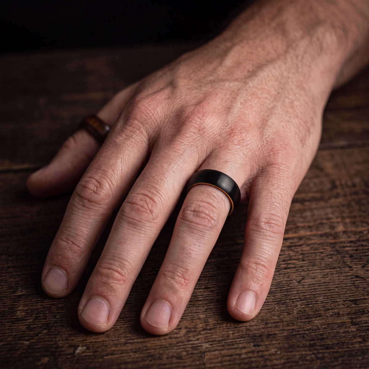 Black Tungsten Wedding Band, 18k Yellow Gold Plated, Comfort Fit