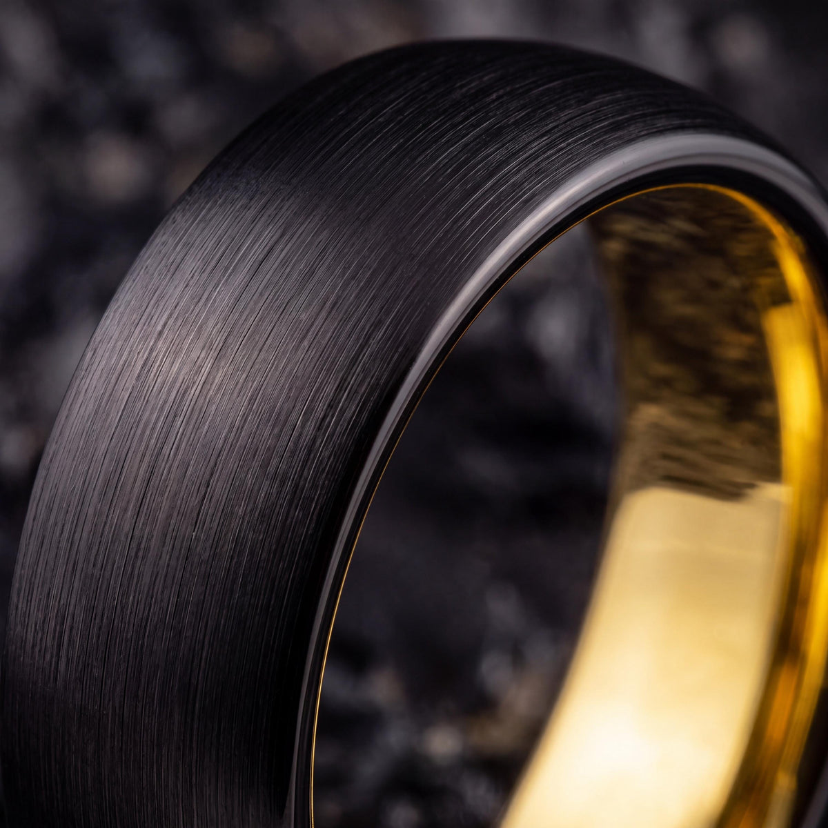 Black Tungsten Wedding Band, 18k Yellow Gold Plated, Comfort Fit