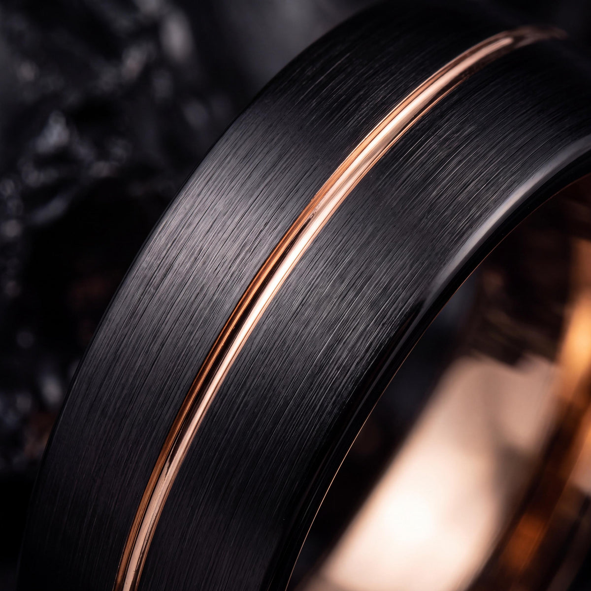 Black Tungsten Wedding Band with Rose Gold Inlay