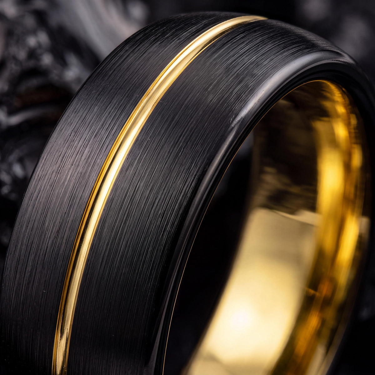 Black Wedding Band, Mens Ring, Gold Tungsten Ring, Promise Ring, Engagement Gifts For Couple, Anniversary Gifts For Girlfriend, Teacher Gift