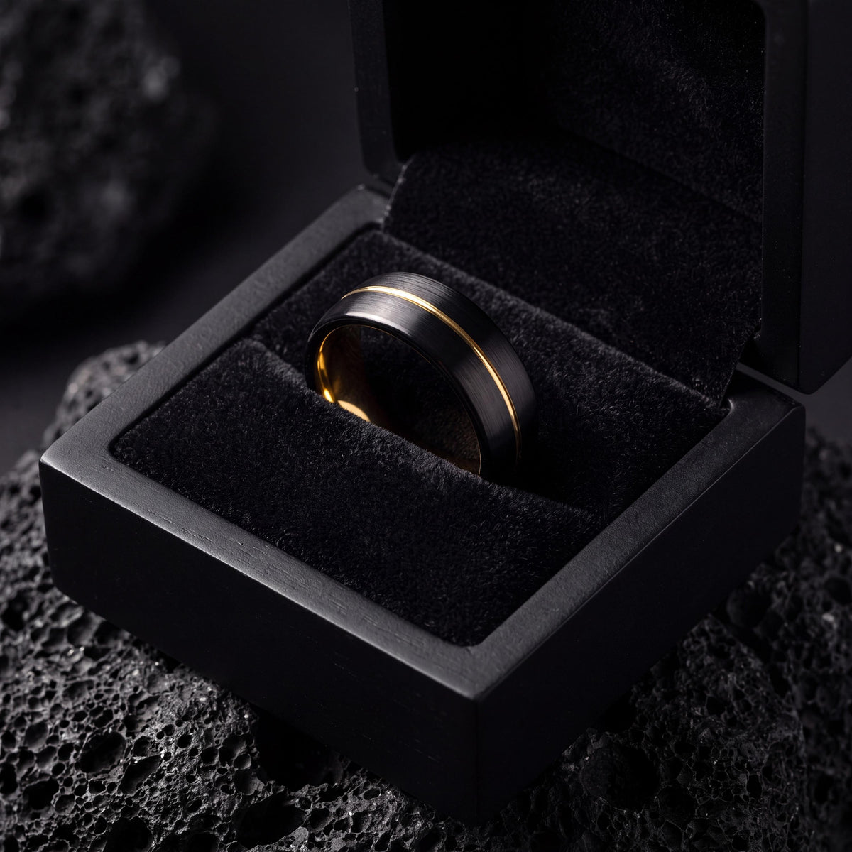 Black Wedding Band, Mens Ring, Gold Tungsten Ring, Promise Ring, Engagement Gifts For Couple, Anniversary Gifts For Girlfriend, Teacher Gift