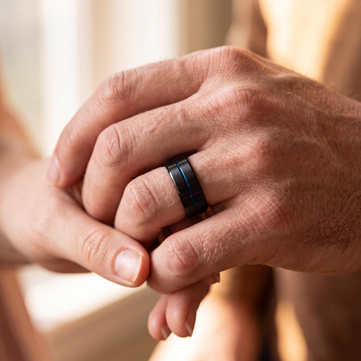 Tungsten Wedding Band,Mens Tungsten Wedding Band,Matching Wedding Bands His and Hers,Unique Wedding Ring,Black Rings Women,Blue Wedding Ring