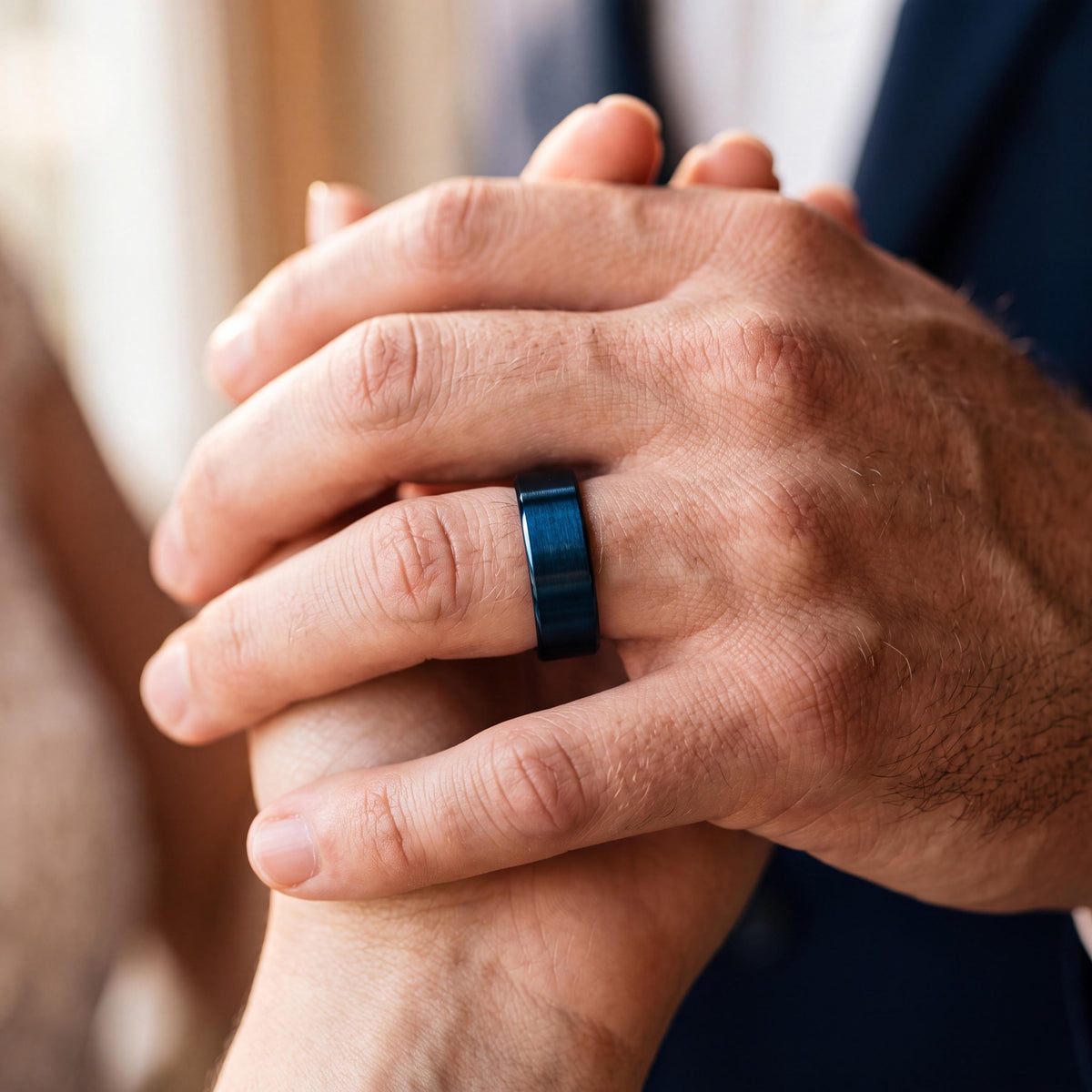 Blue Wedding Band Men, Black Tungsten Ring 8mm, Engagement Ring, Promise Rings for Him, Gifts For Him Boyfriend, Christmas Gift