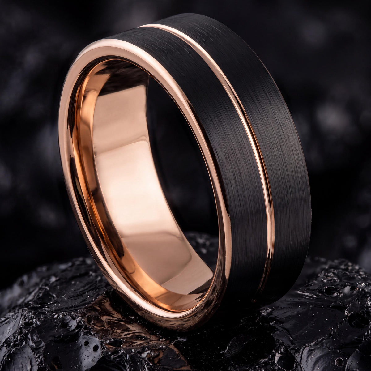 Simple Tungsten Ring Black - Wedding Band Mens Rose Gold - Birthday Gifts For Him - Anniversary Gifts For Boyfriend - Promise Ring Set