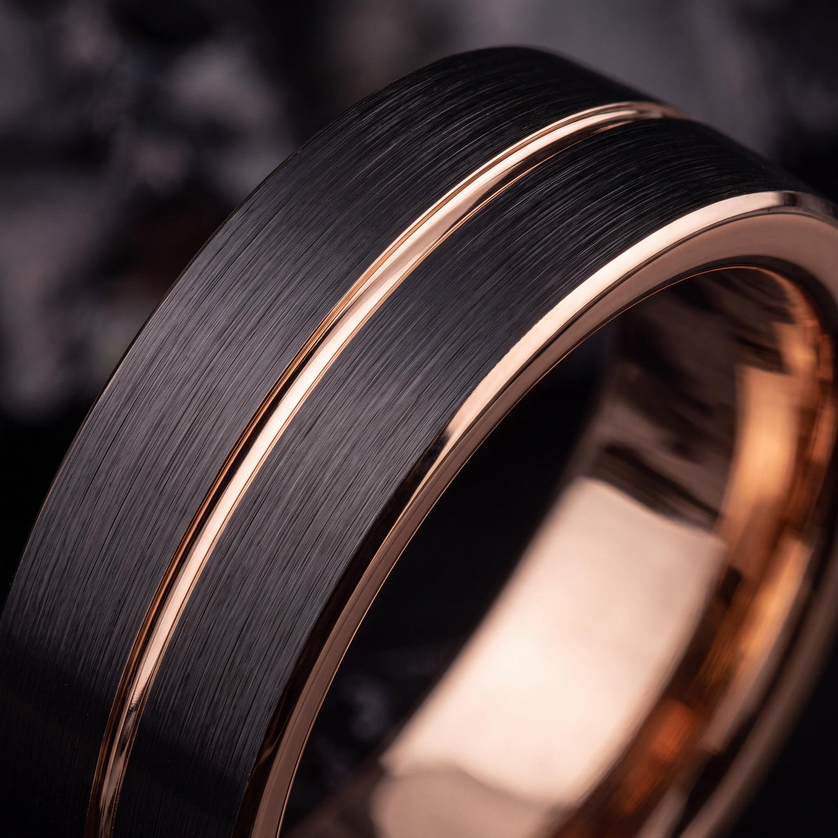 Simple Tungsten Ring Black - Wedding Band Mens Rose Gold - Birthday Gifts For Him - Anniversary Gifts For Boyfriend - Promise Ring Set