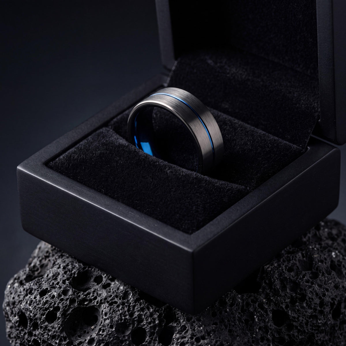 Mens Wedding Band,Tungsten Wedding Band,Wedding Bands Set,Wedding Ring Set Women,Male Wedding Band Gunmetal 6mm,Dainty Blue Ring Stackable,8