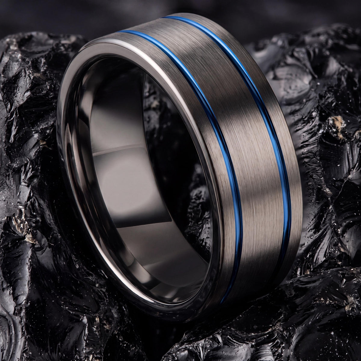 Tungsten Wedding Band,Mens Wedding Band Tungsten,Curved Wedding Band,Mens Thin Wedding Band,Male Wedding Band Gunmetal 8mm,Mens Rings Blue,8