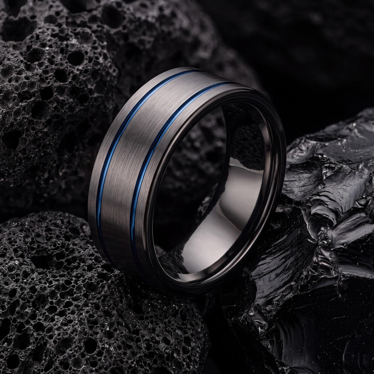 Tungsten Wedding Band,Mens Wedding Band Tungsten,Curved Wedding Band,Mens Thin Wedding Band,Male Wedding Band Gunmetal 8mm,Mens Rings Blue,8