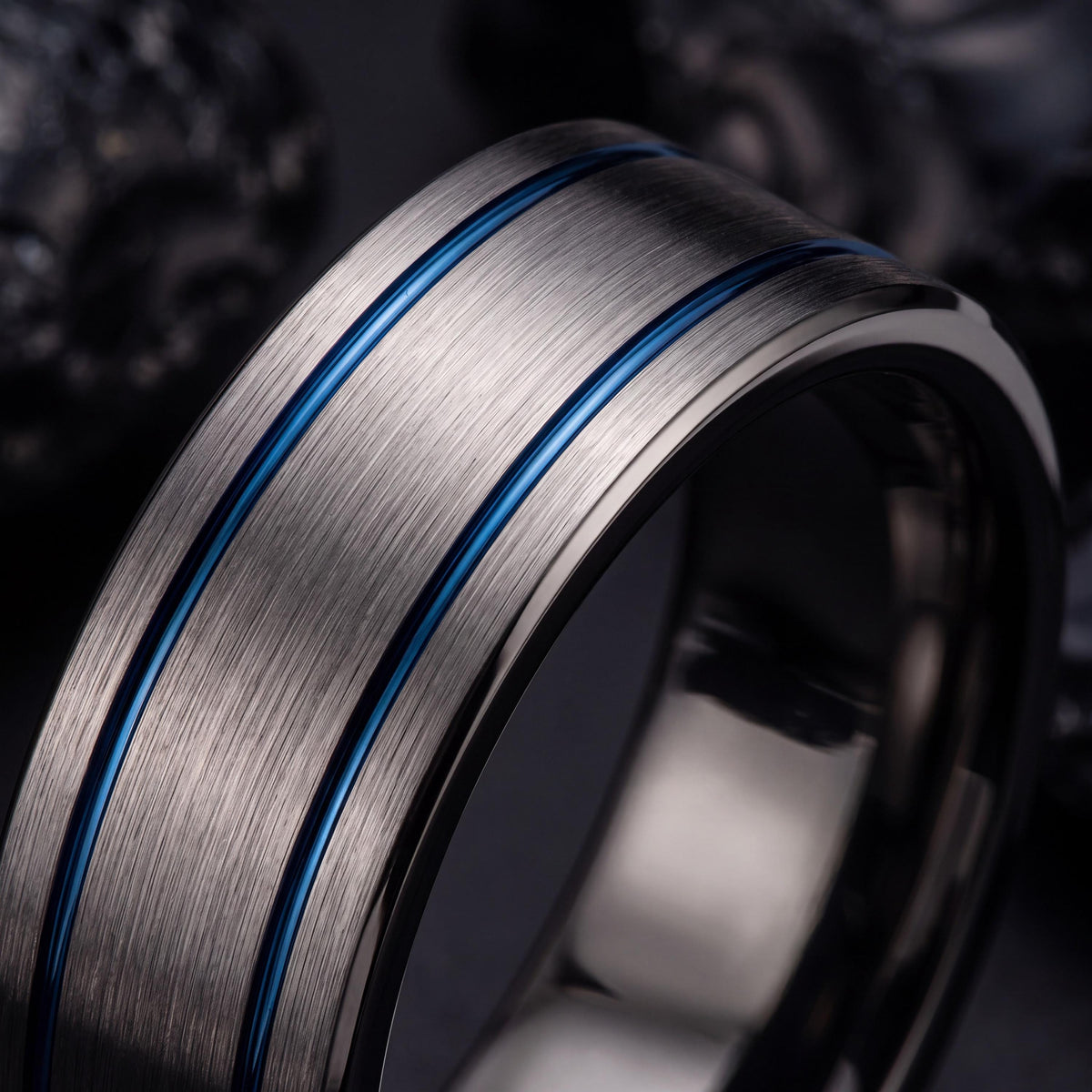 Tungsten Wedding Band,Mens Wedding Band Tungsten,Curved Wedding Band,Mens Thin Wedding Band,Male Wedding Band Gunmetal 8mm,Mens Rings Blue,8