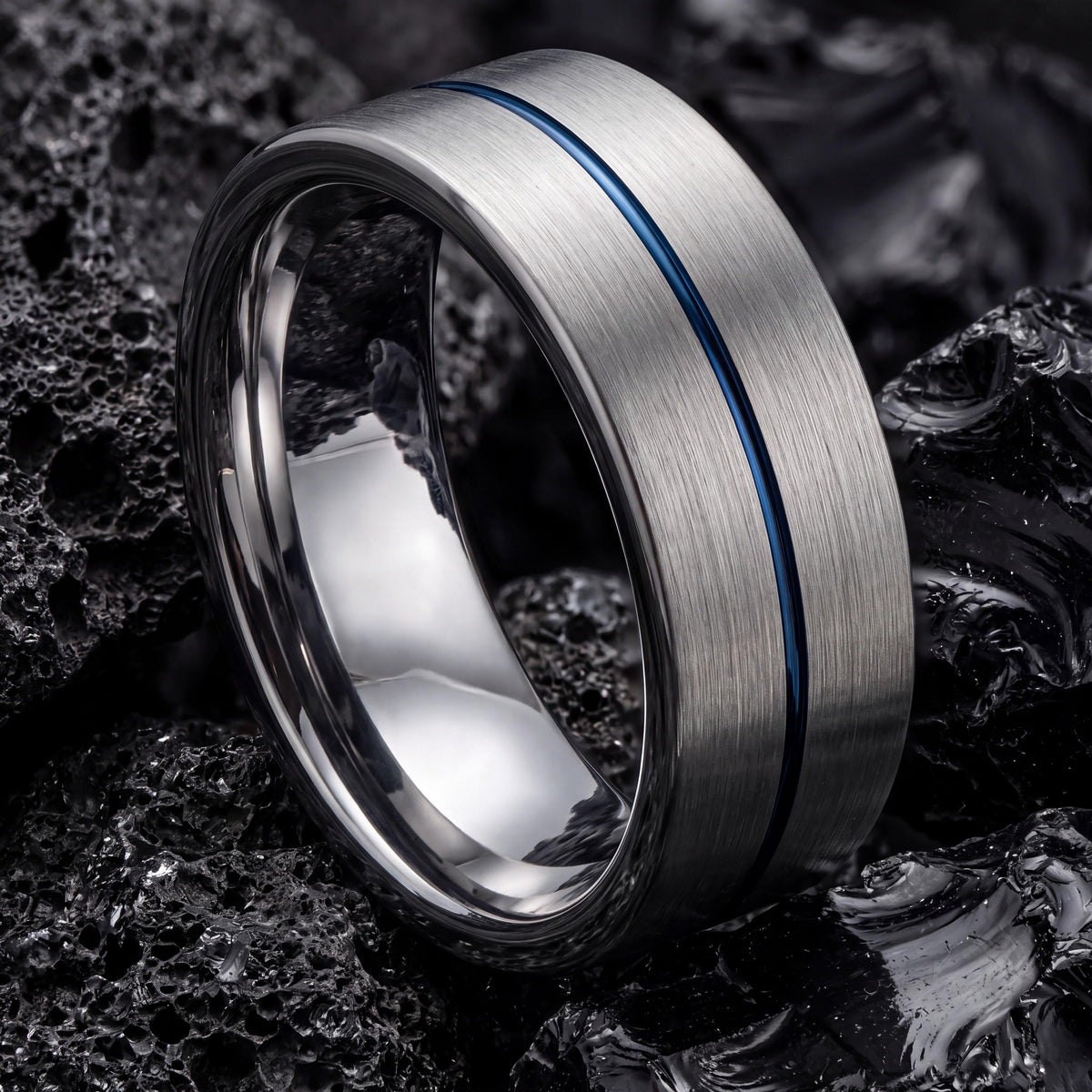 Wedding Ring,Mens Tungsten Wedding Band,Wedding Rings,Two Tone Mens Wedding Rings,Blue And Silver Ring,Mens Heavy Silver Ring,Blue Wide Ring