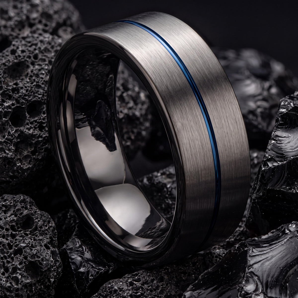 Wedding Band,Mens Tungsten Wedding Band,Matching Wedding Bands His And Hers,Two Tone Wedding Band Set,Gunmetal Men Wedding Band,Blue Rings,1