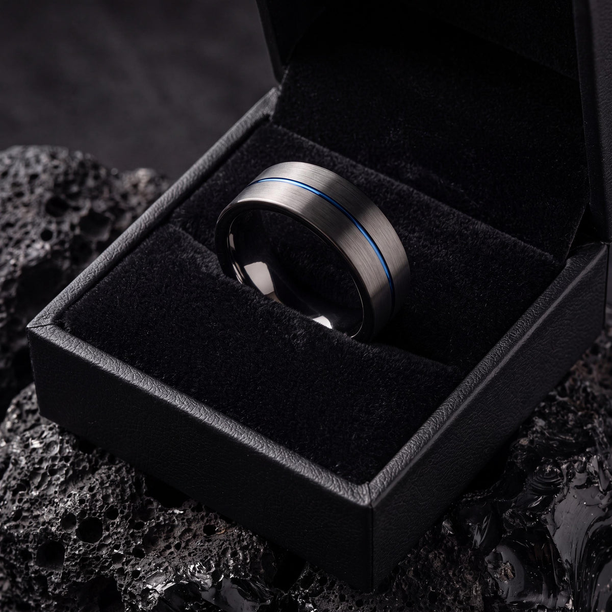 Wedding Band,Mens Tungsten Wedding Band,Matching Wedding Bands His And Hers,Two Tone Wedding Band Set,Gunmetal Men Wedding Band,Blue Rings,1