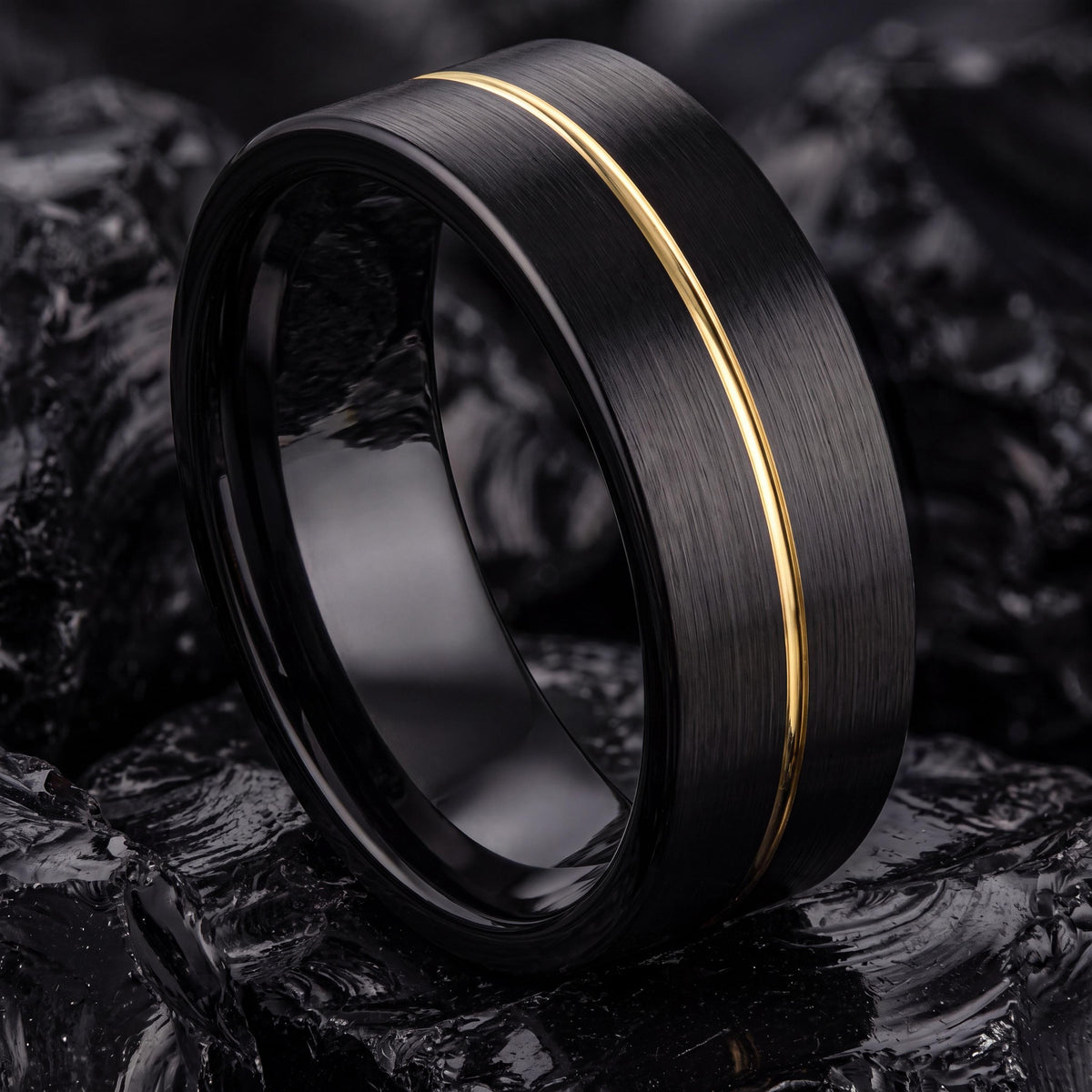 Wedding Bands,Tungsten Wedding Band,Matching Wedding Bands His and Hers,Mens Wedding Bands Unique,Cute Dainty Gold Plated Ring,Black Metal,8