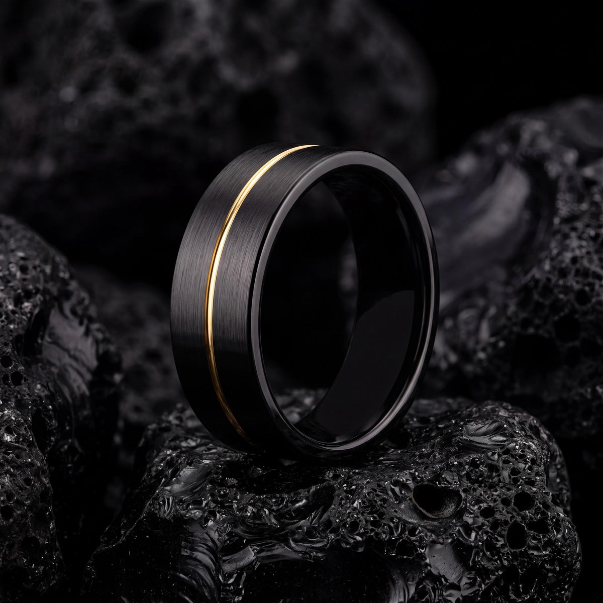 Wedding Bands,Tungsten Wedding Band,Matching Wedding Bands His and Hers,Mens Wedding Bands Unique,Cute Dainty Gold Plated Ring,Black Metal,8