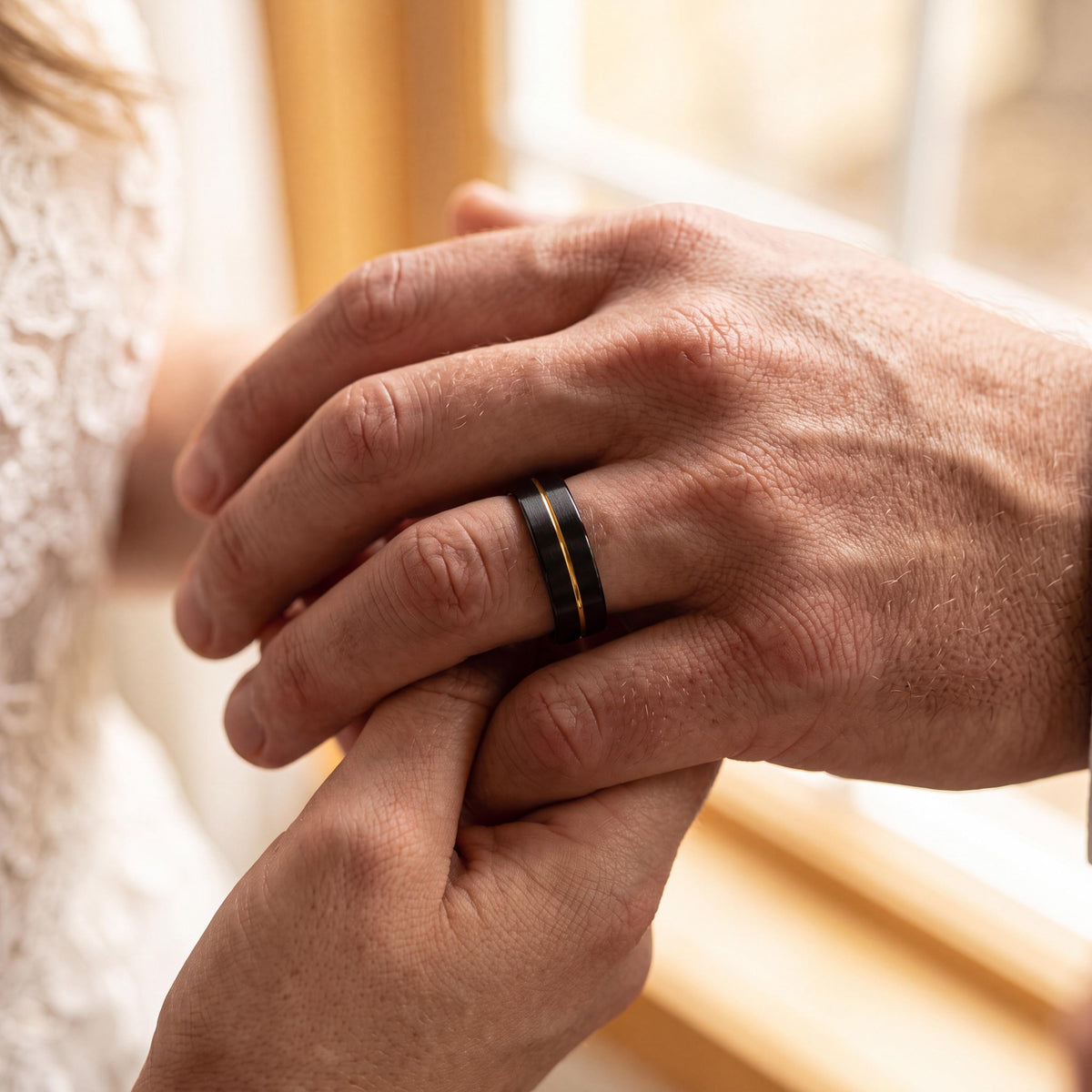 Wedding Bands,Tungsten Wedding Band,Matching Wedding Bands His and Hers,Mens Wedding Bands Unique,Cute Dainty Gold Plated Ring,Black Metal,8