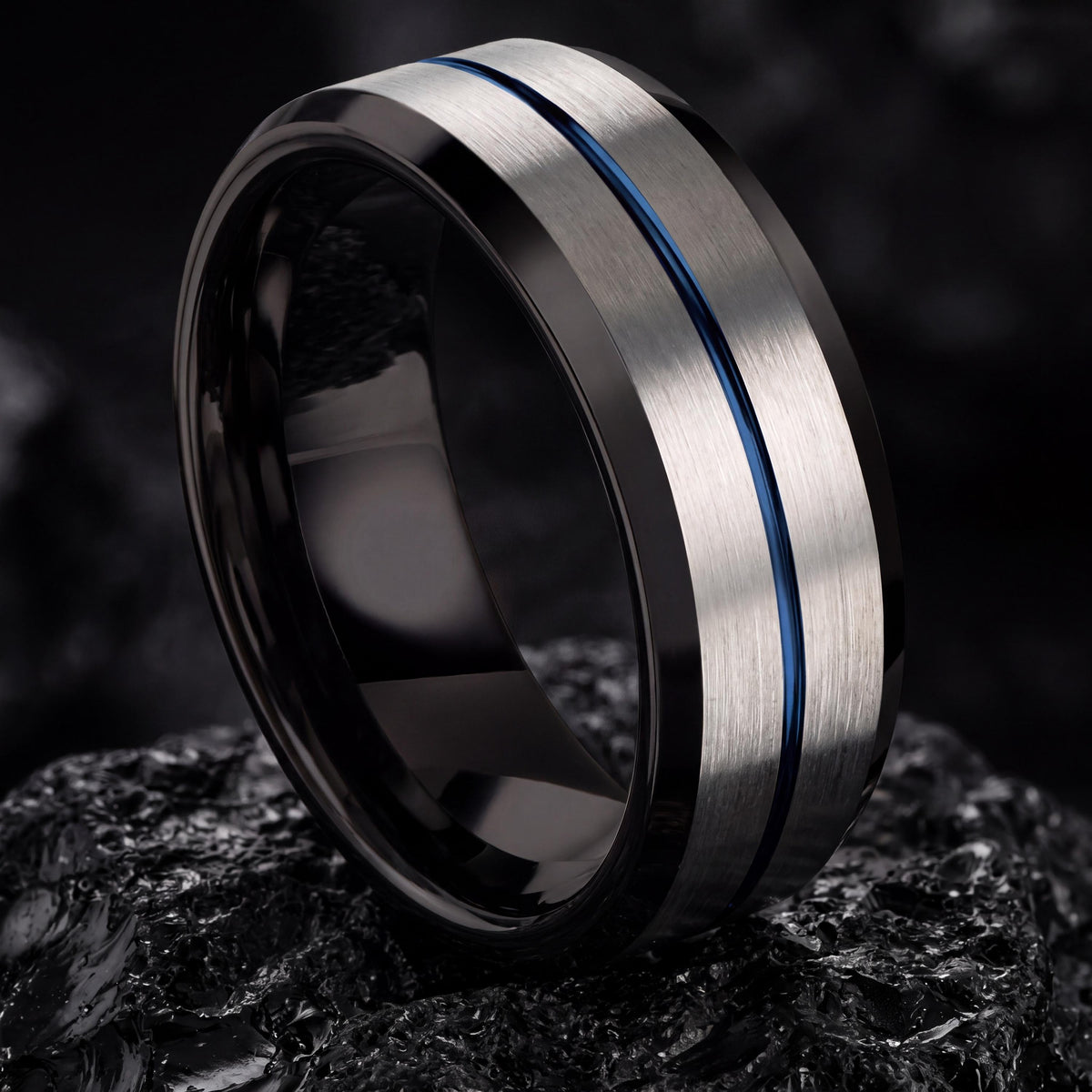 Mens Wedding Band Tungsten,Womens Wedding Bands,Mens Wedding Band Engraved,Initial Ring Silver,Black Mens Wedding Band,Dusty Blue Wedding,10