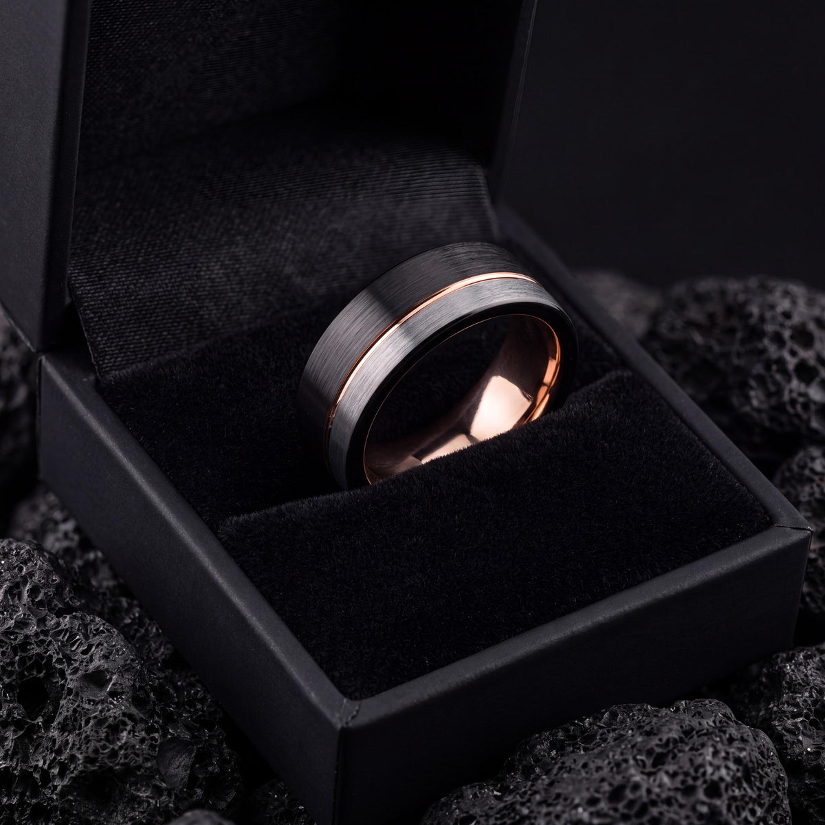 Black Tungsten Ring, Silver Wedding Band Men, Rose Gold Ring, Engagement Rings Sets, Best Friend Birthday Gifts, Boyfriend Christmas Gift