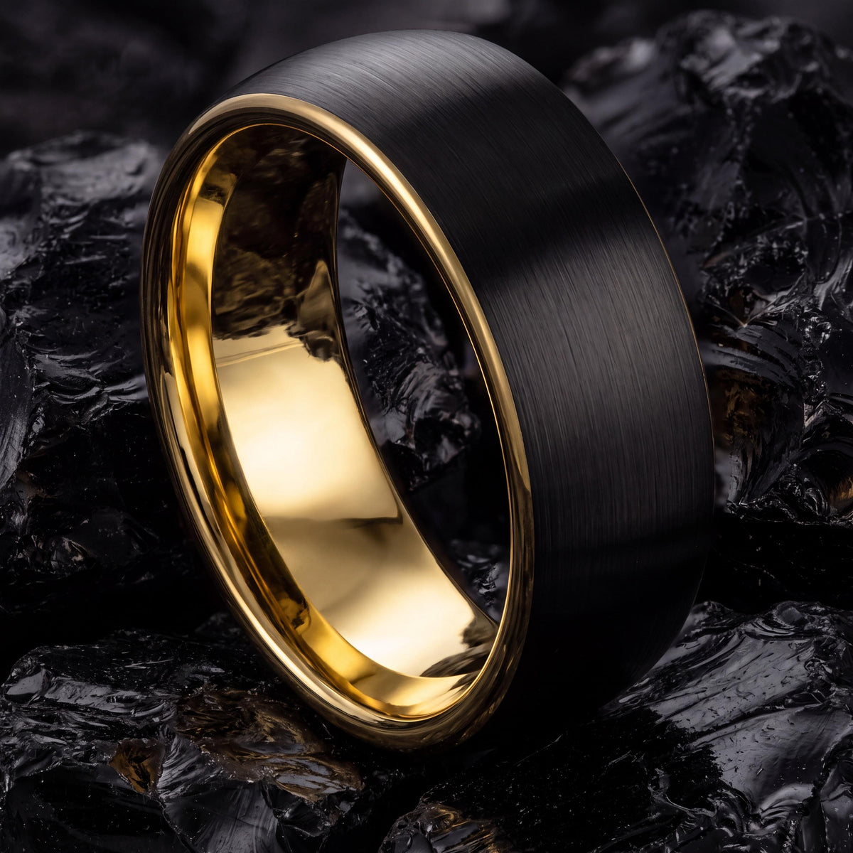 Wedding Ring,Mens Wedding Band Tungsten,Wedding Engagement Rings,Wedding Bands Set His and Hers,Chunky Gold Jewelry,Black Promise Ring Set,8