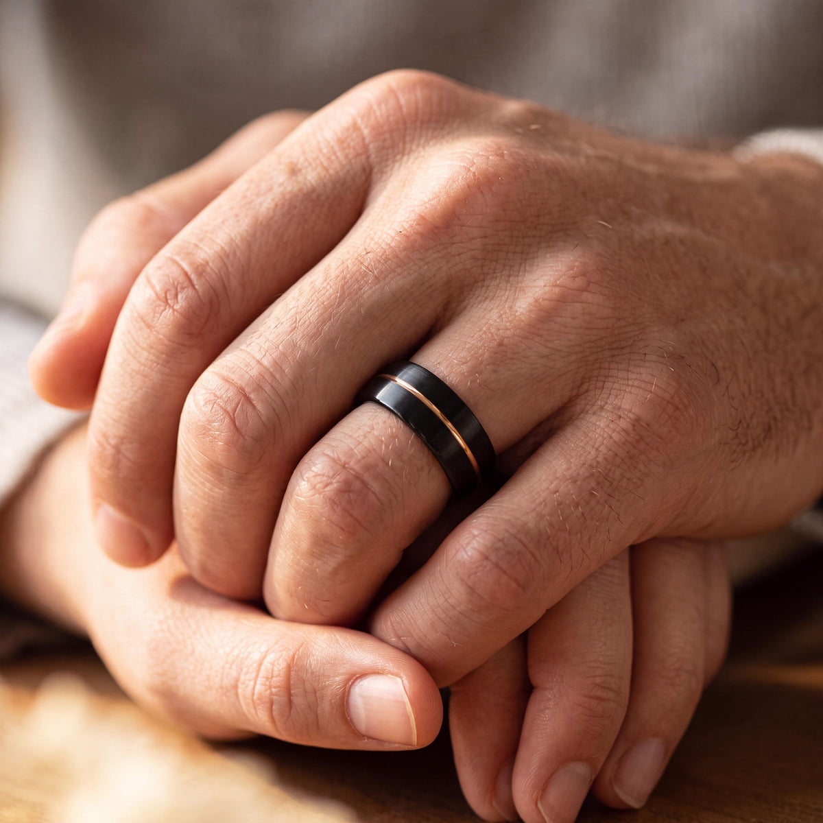 Personalized Gift for Him, Black Rose Gold Tungsten Ring, 8mm Dome Edge, Custom Engraved, Minimalist, Handmade, Mens Wedding Band