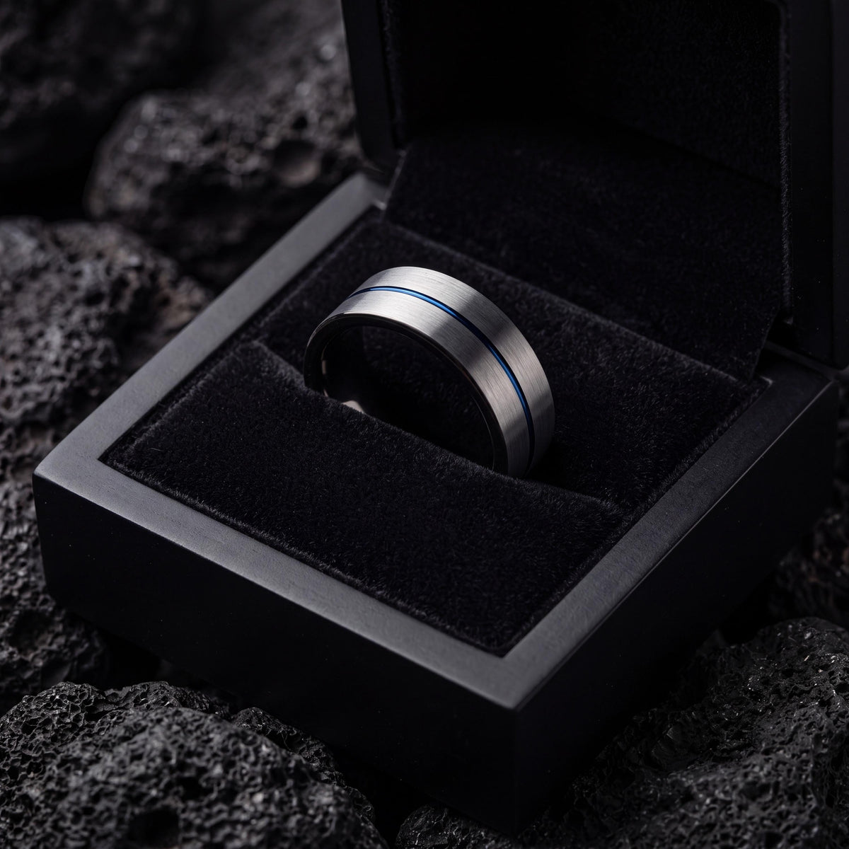 Mens Tungsten Wedding Band,Womens Wedding Bands,Wedding Rings Sets His and Hers,Gunmetal Men Wedding Band,Silver Couples Rings,Royal Blue,10