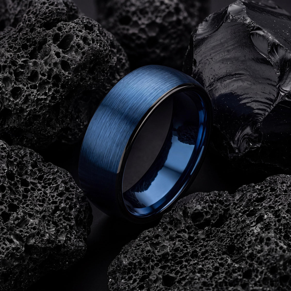 Tungsten Wedding Band,Mens Wedding Band Tungsten,Wedding Ring Set His and Hers,Two Tone Wedding Band Set,Mens Wedding Band Black,Blue Ring,8