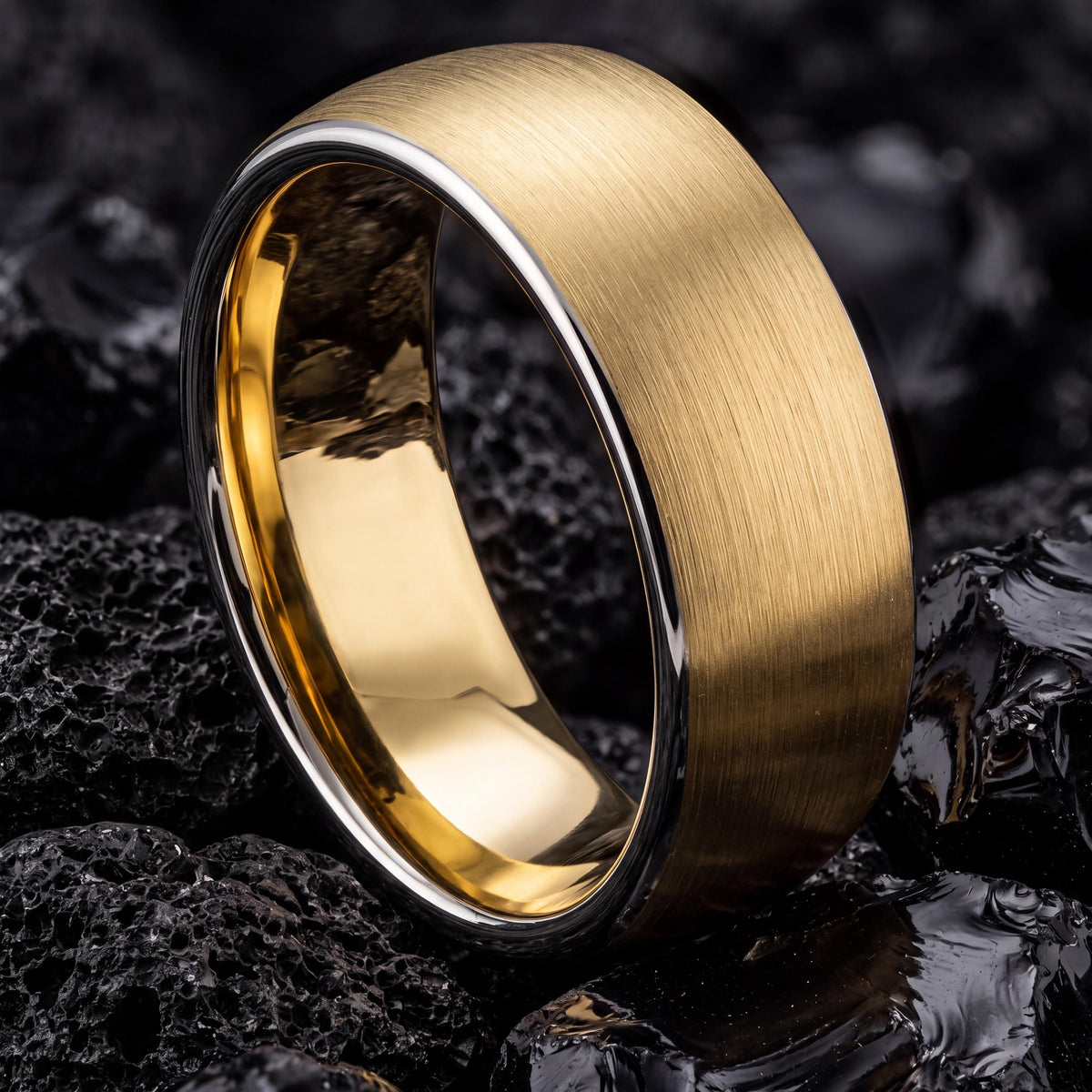 Matching Wedding Bands His and Hers,Minimalist Wedding,Statement Rings Dome Ring Gold Dome Ring,Mens Gray Tungsten Ring,Silver and Gold Ring